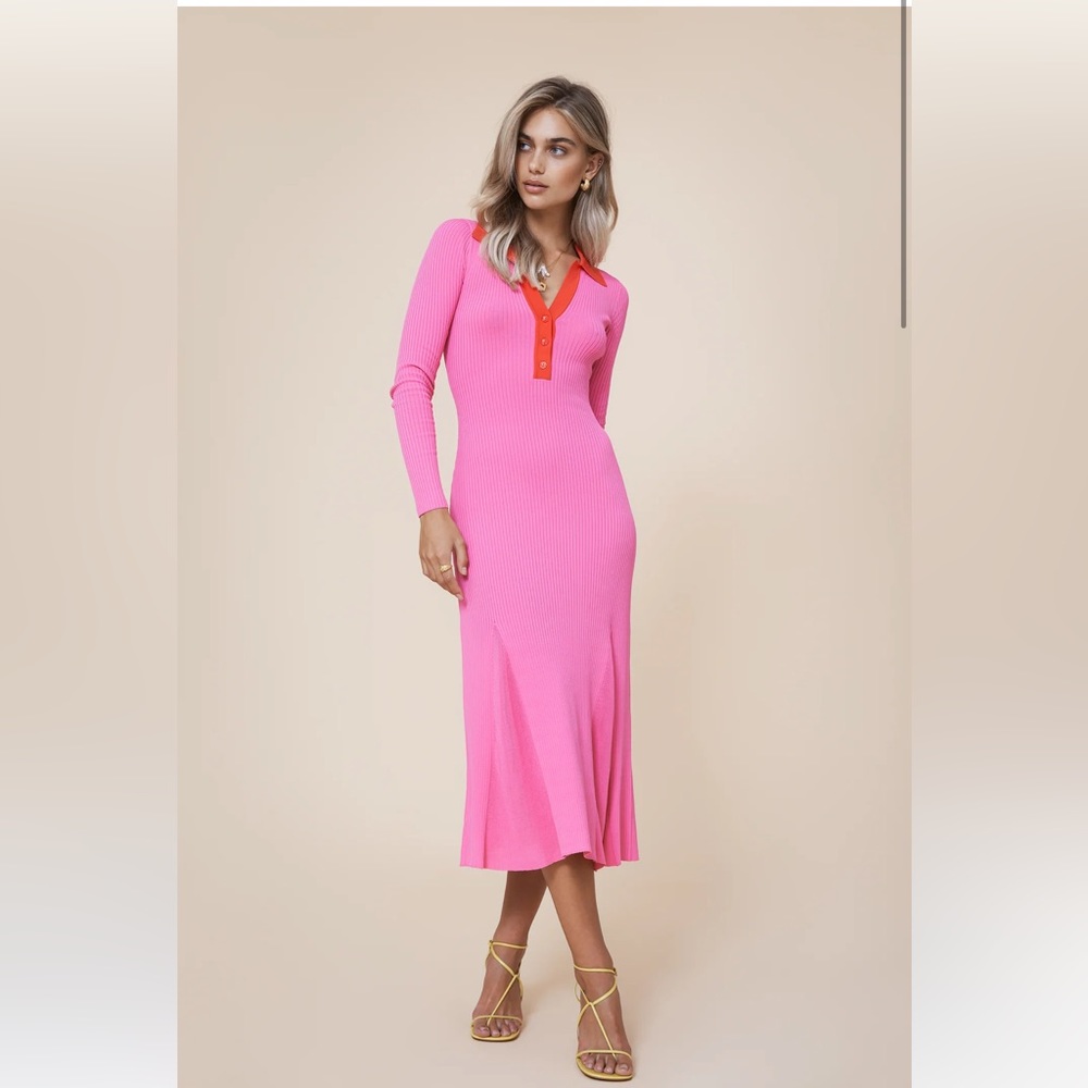 Adoore Long Sleeve Rib Knit Midi Dress